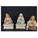 Sacred Heart Devotional Figurines Set - 3 Large Statues with Bases & Mary
