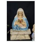 Sacred Heart Devotional Figurines Set - 3 Large Statues with Bases & Mary