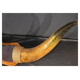 Natural Longhorn Bull Horns on Carved Wood Stand with Rope Wrap - 60 in Overall
