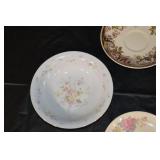 Assorted Floral China Plates & Bowls - Occupied Japan Marks, Cream & Blue Patterns