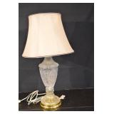 Crystal Cut Glass Table Lamp with Beige Fabric Shade