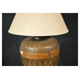 Wicker Basket Table Lamp with Leather Belt Accent