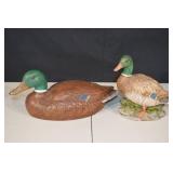 ZAVORI Mallard Duck Decoy Pair - Hand-Carved Wood Display Ducks, Green Heads