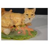 Fox Figurine on Tree Branch Base - Hand-Painted Display Sculpture