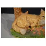 Fox Figurine on Tree Branch Base - Hand-Painted Display Sculpture