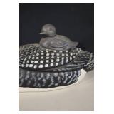 Mallard Duck Decoy With Duckling On Back - Wooden Carved Folk Art Sculpture