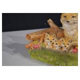 Fox Family Figurine - Hand-Painted Resin Sculpture with Cubs on Green Base