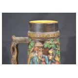 German Ceramic Beer Stein with Hand-Painted Relief Scene and Deer Motif