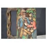 German Ceramic Beer Stein with Hand-Painted Relief Scene and Deer Motif