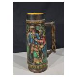 German Ceramic Beer Stein with Hand-Painted Relief Scene and Deer Motif