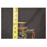 German Ceramic Beer Stein with Hand-Painted Relief Scene and Deer Motif