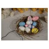 Easter Decor Bundle - Plush Bunnies, Wooden Rabbit, Pastel Eggs & SPRING Banner