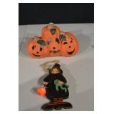 Halloween Pumpkin Trio with Witch Ornament (Lot of 2)