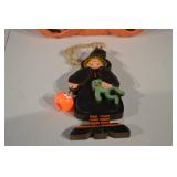 Halloween Pumpkin Trio with Witch Ornament (Lot of 2)
