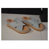 Sorel Cork Platform Wedge Sandals - Light Blue Cross-Strap