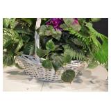 Artificial Floral Basket Arrangement - Peach Dahlias with Purple Accents