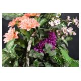 Artificial Floral Basket Arrangement - Peach Dahlias with Purple Accents