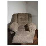 Recliner Chair - Brown Fabric Upholstery, Cushioned Back & Padded Armrests