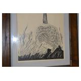 Goose Print in Wood Frame - Ink on Paper Artwork