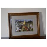 Bird Print Framed Artwork with Gray Mat and Wood Frame