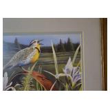Bird Print Framed Artwork with Gray Mat and Wood Frame
