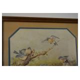 Framed Bird Print with Blue Octagonal Mat - Pond Scene