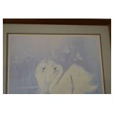 Framed Swan Artwork with Iris Flowers - Soft Blue Tones