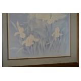 Framed Swan Artwork with Iris Flowers - Soft Blue Tones