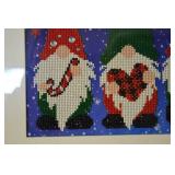 Three Gnomes Needlepoint Wall Art - Beaded Framed Holiday Decor