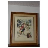 Framed Christmas Print - Santa Claus & Snowman Scene with Beige Mat