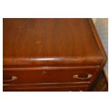 Vintage Wood Dresser - 5-Drawer Chest with Floral Inlay & Brass Hardware