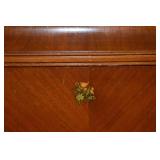 Vintage Wood Dresser - 5-Drawer Chest with Floral Inlay & Brass Hardware