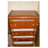 Vintage Wood Dresser - 5-Drawer Chest with Floral Inlay & Brass Hardware