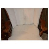 Vintage Oak Armchair with Beige Upholstery and Ruffled Slipcover