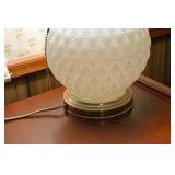 Milk Glass Table Lamp with Diamond Pattern Base - Pull Chain