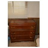 Dresser - Wooden 4-Drawer with Brass Pull Handles, Brown Finish