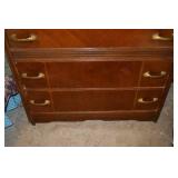 Dresser - Wooden 4-Drawer with Brass Pull Handles, Brown Finish