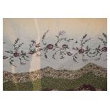 Vintage Floral Embroidered Bedspread with Rose Vine Border Quilt