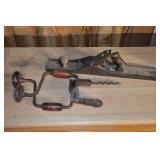Vintage Hand Plane & Double-Handled Brace Drill with Auger Bit