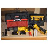DeWALT 20V MAX Cordless Drill/Recip Saw Kit With Grinder - 2 Batteries, Charger, Blades, Bags