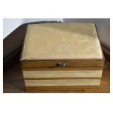 Wood Jewelry Box Chest - 3-Drawer with Damask Lid & Red Velvet Interior