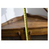 Vintage Oak Corner Cabinet with Wire Mesh Doors - 2 Shelves