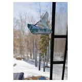 Hummingbird Wind Chime with Blue Flowers Garden Decor