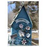 La Bird Cafe Birdhouse Decor Set - Hanging Floral Blue Birdhouses (Lot of 2)