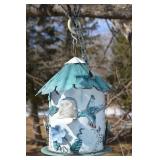 La Bird Cafe Birdhouse Decor Set - Hanging Floral Blue Birdhouses (Lot of 2)