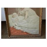 Portrait - Framed Vintage Photo of a Girl with Baby, Ornate Gold Frame