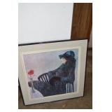 Framed Art Print - Woman in Hat with Red Flower Vase