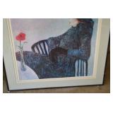 Framed Art Print - Woman in Hat with Red Flower Vase