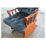 Vintage-Style Wooden Rocking Chair with Tufted Navy Upholstery - Armrests & Rockers