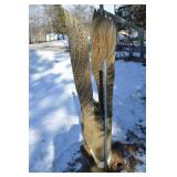 Carved Wooden Eagle Sculpture on Log Pedestal - Totem-Style Outdoor Yard Art, ~6 ft Tall